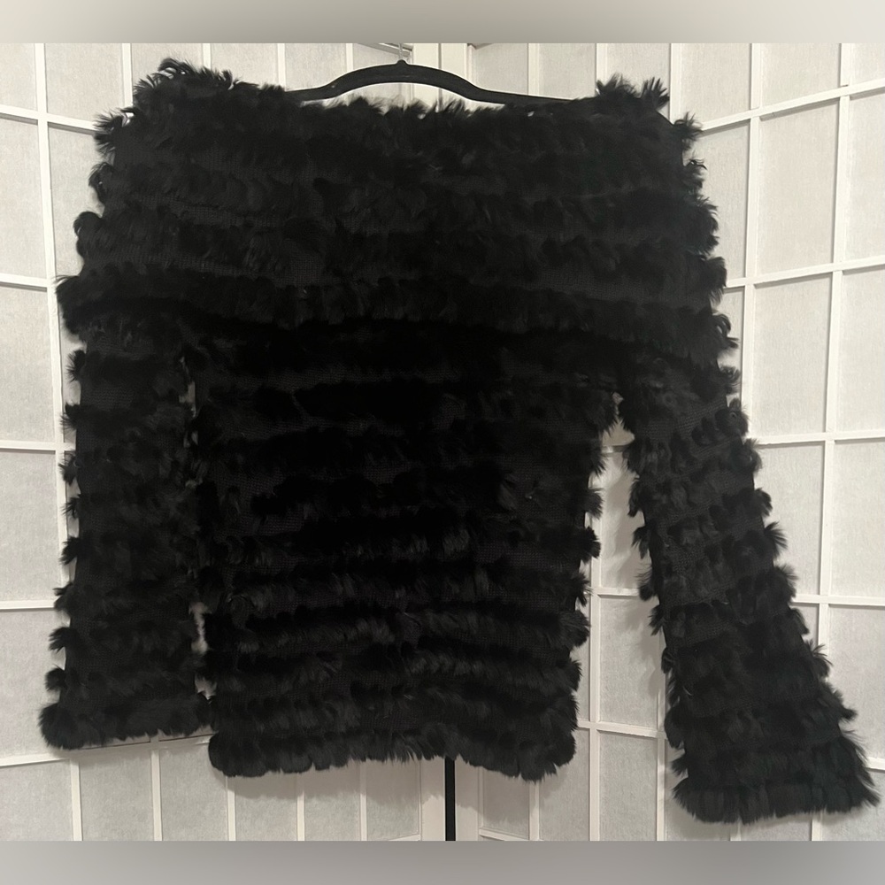 BCBG MAXAZRIA Rabbit Fur Off-Shoulder Top Black NWT - Picture 4 of 15